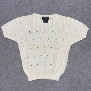 James Kenrob by Dalton Vintage Pointelle Knit Short Sleeve Sweater Ivory Dot 12